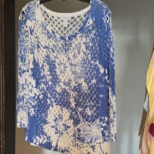 Open-Knit Blue & White Floral Sweater Top by Zac & Rachel